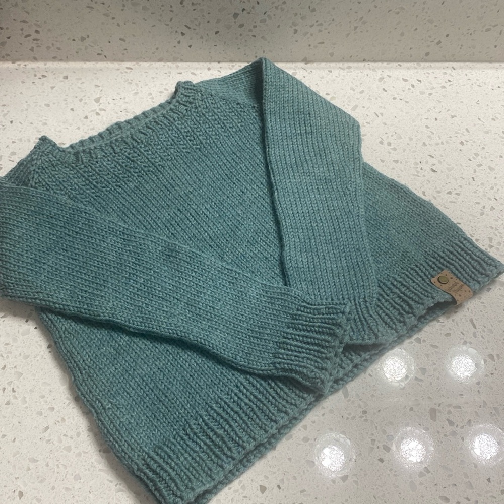Enchanted Playground Wool Kids Cozy Knit Sweater - Teal Green